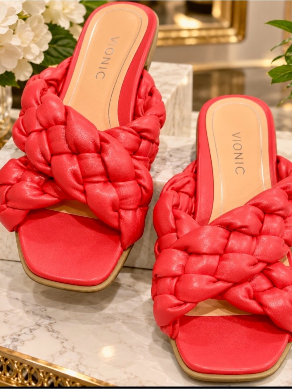 Vionic Braided Slide Sandal in Bright Red